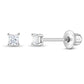 Sterling Silver My First Princess Solitaire Girls Screw Back Earrings