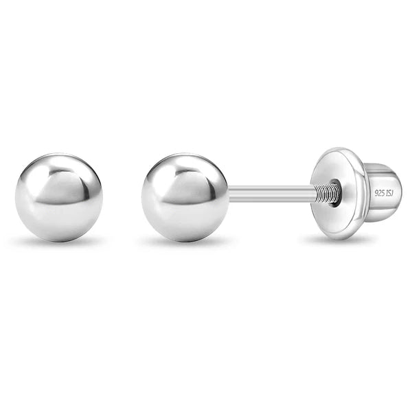 Children's Sterling Silver Screw Back Ball - Choose Your Size