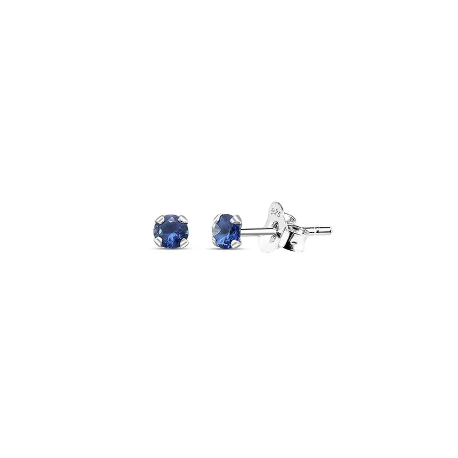 Sterling Silver Round CZ Sapphire Stud Earrings -Choose Your Size - Melchior Jewellery 