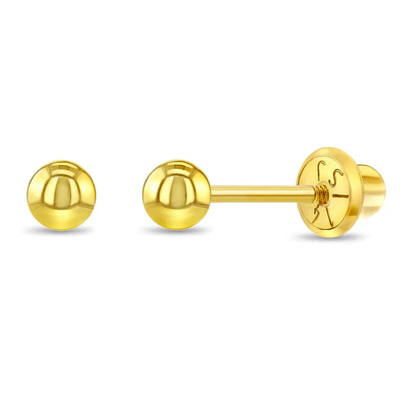 Girls 14k Gold Classic Ball Screw Back Earrings - Choose Your Size