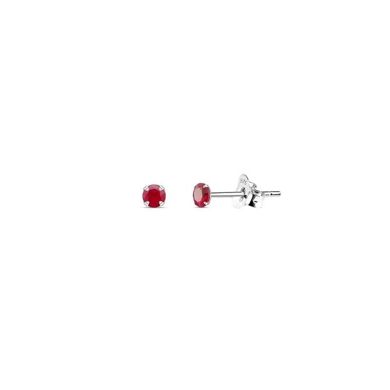 Sterling Silver Round CZ Ruby Red Stud Earrings -Choose Your Size