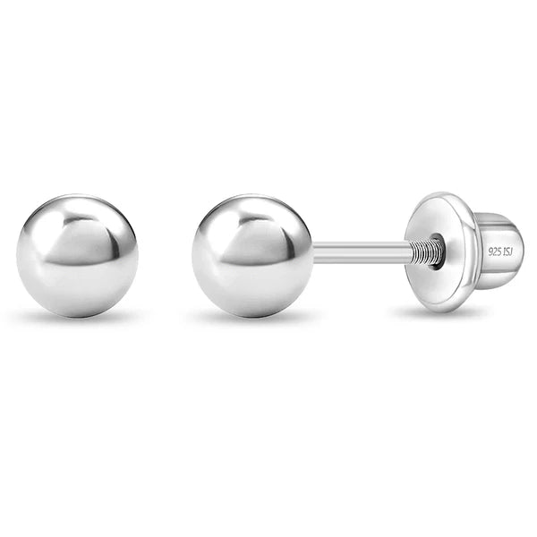 Children's Sterling Silver Screw Back Ball - Choose Your Size