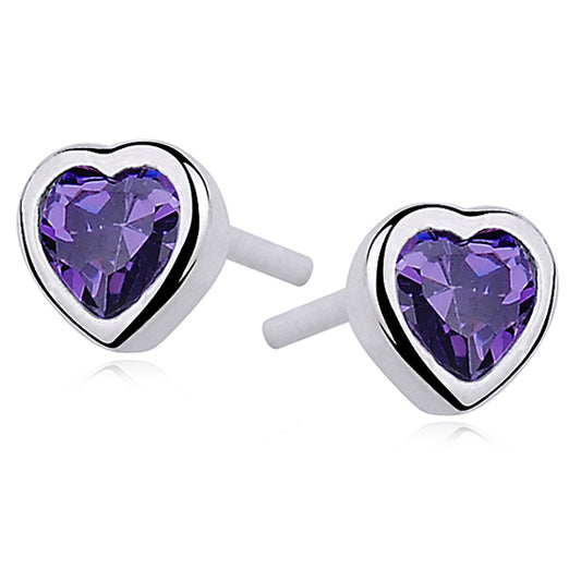 Sterling Silver Violet Heart Stud Earrings