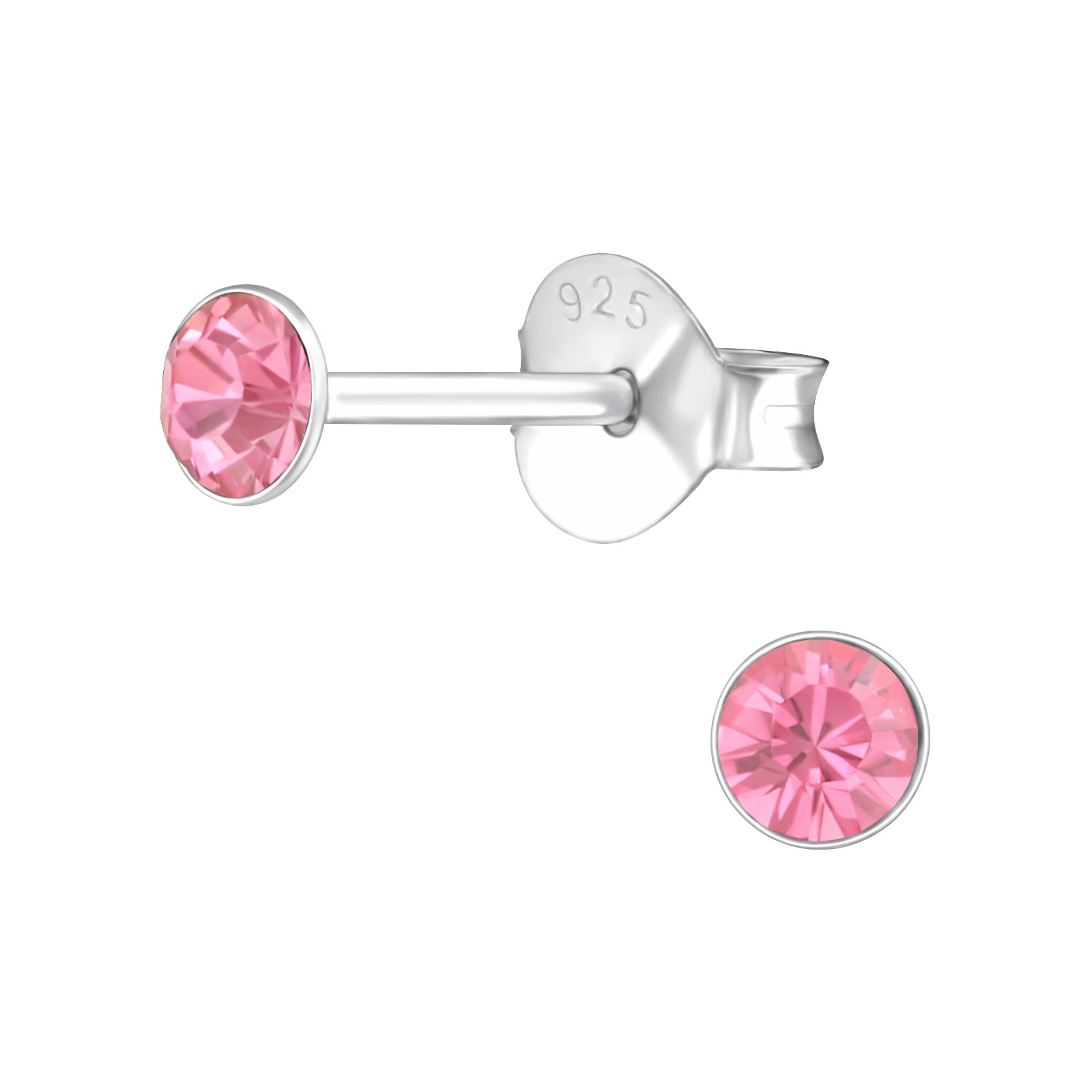 Melchior Jewellery 4mm round cubic zirconia earrings for children with pink stones and sterling silver setting