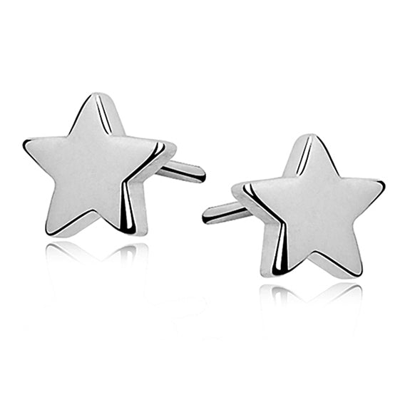 Sterling Silver 7mm Plain Star Stud Earrings