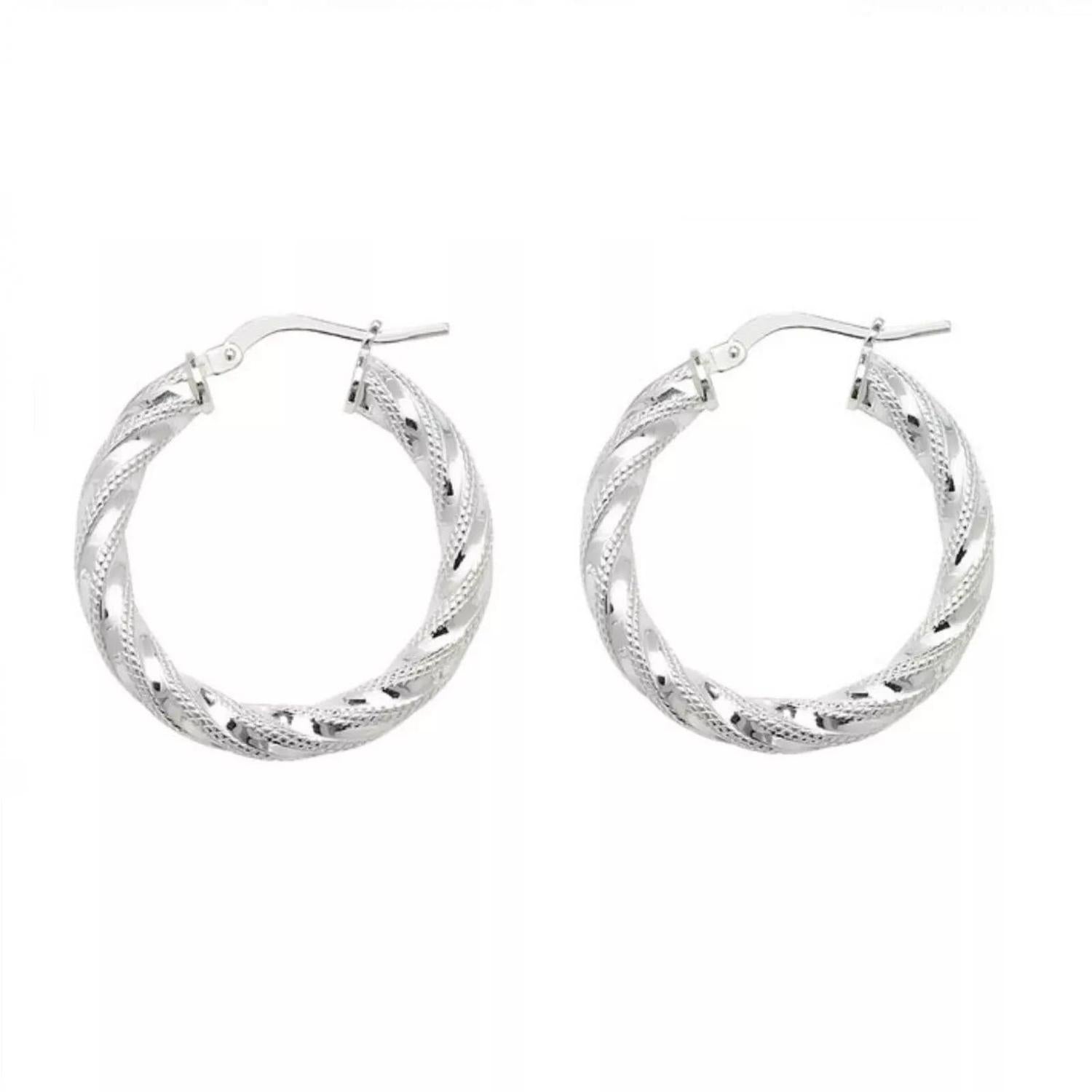 Sterling Silver Twisted Hoop Earrings Rhodium Plated - Melchior Jewellery 