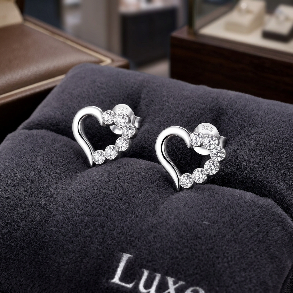 Sterling Silver Small Heart CZ Stud Earrings - Melchior Jewellery 