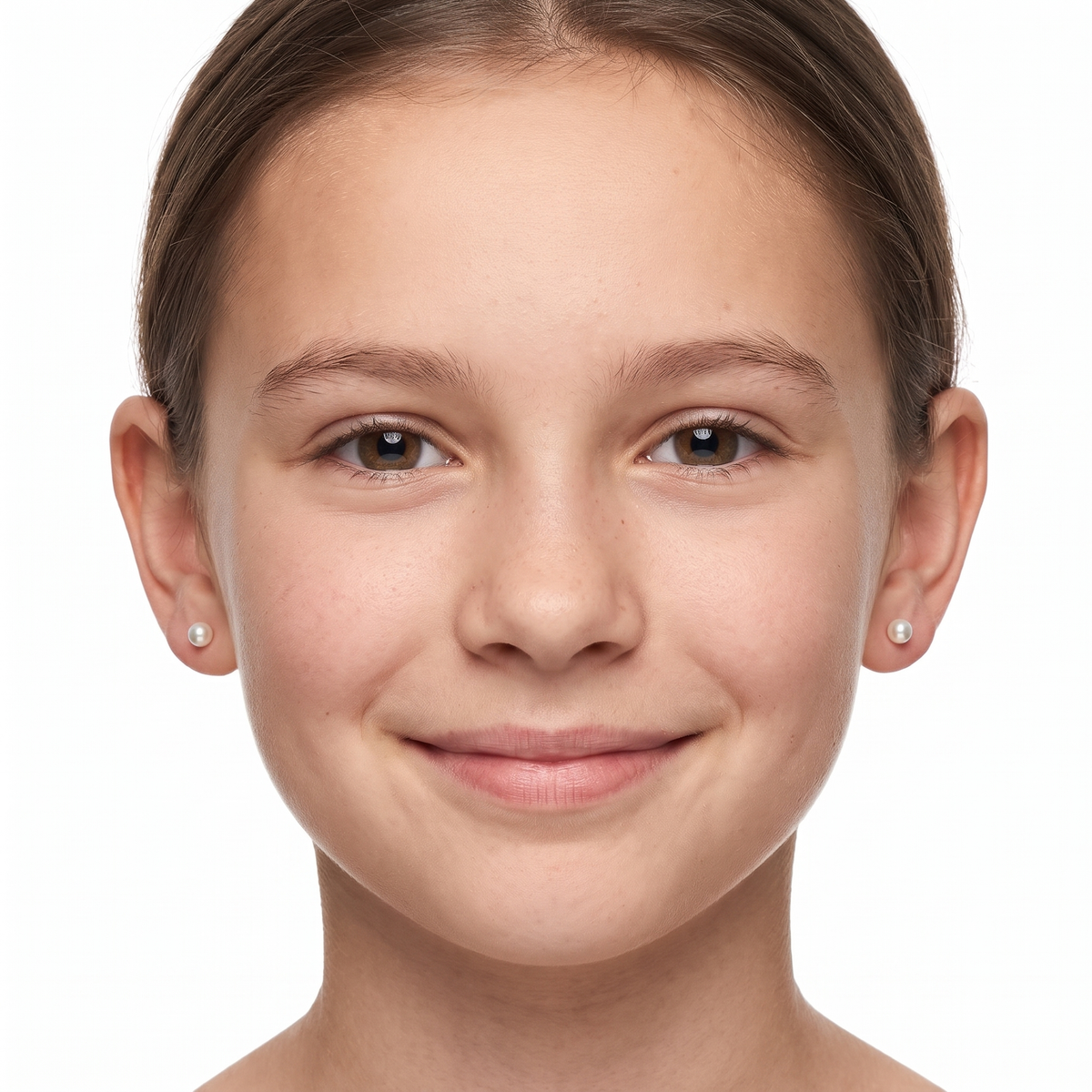 Kids Sterling Silver White Pearl Stud Earrings on young Girl
