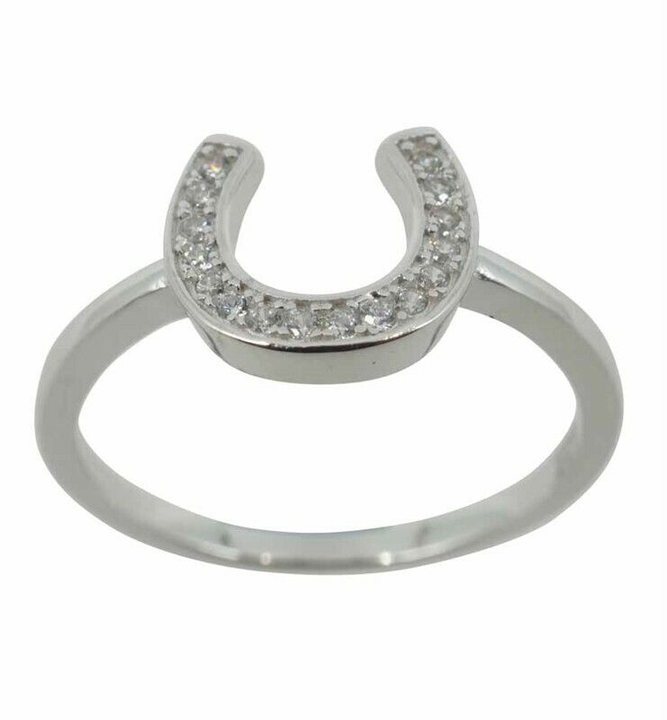 Sterling Silver Good Luck HORSESHOE CZ Equestrian Ring