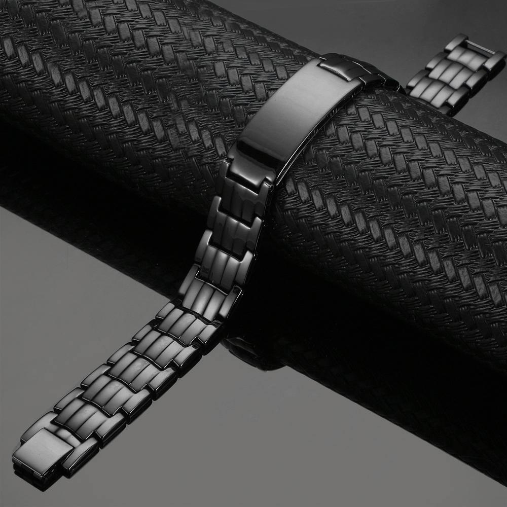 Black copper magnetic bracelet with ID-style centre plate