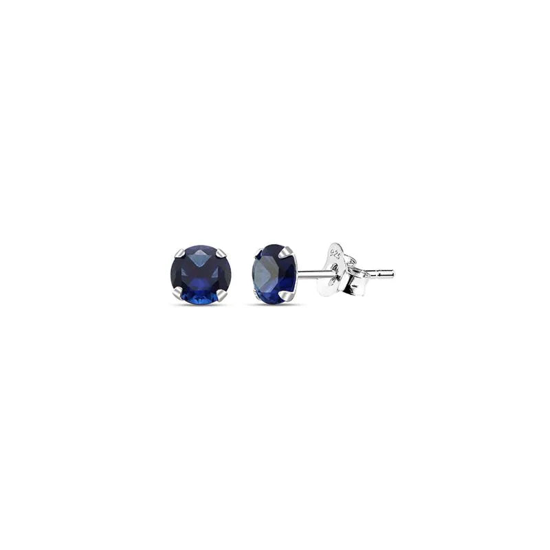 Sterling Silver Round CZ Sapphire Stud Earrings -Choose Your Size - Melchior Jewellery 