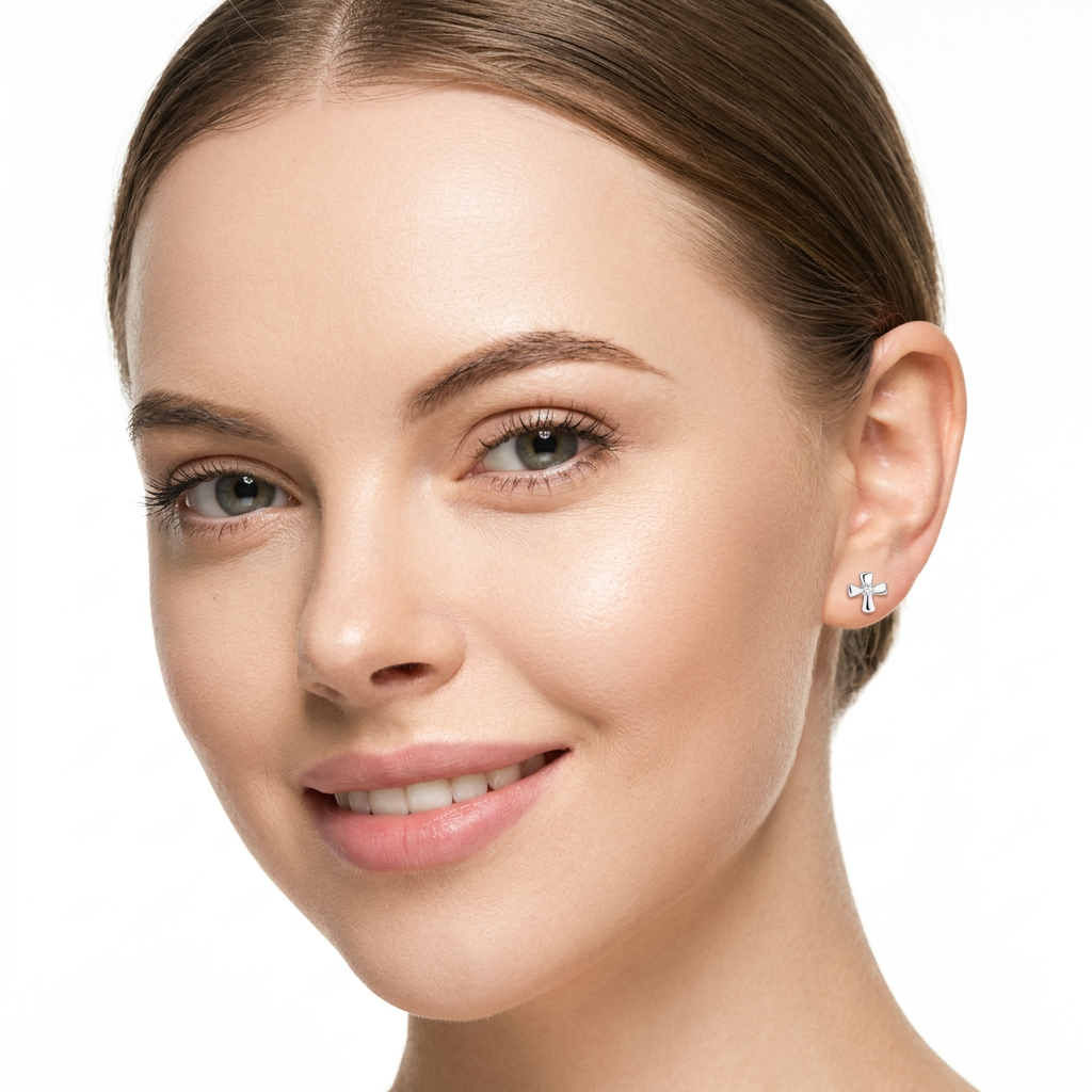 Sterling Silver Cross Stud Earrings With CZ Sparkle - Melchior Jewellery 