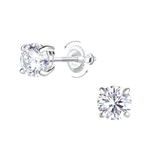 6mm sterling silver stud earrings by Melchior Jewellery with clear round gemstones and secure screw back