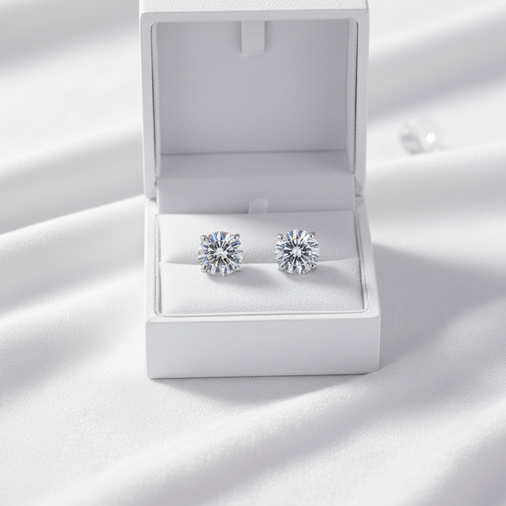 6mm sterling silver stud earrings from Melchior Jewellery displayed in a white jewellery box