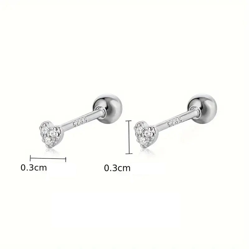 Sterling Silver Kids CZ Heart Screw Back Earrings