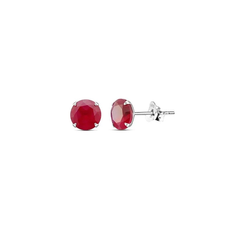 Sterling Silver Round CZ Ruby Red Stud Earrings -Choose Your Size