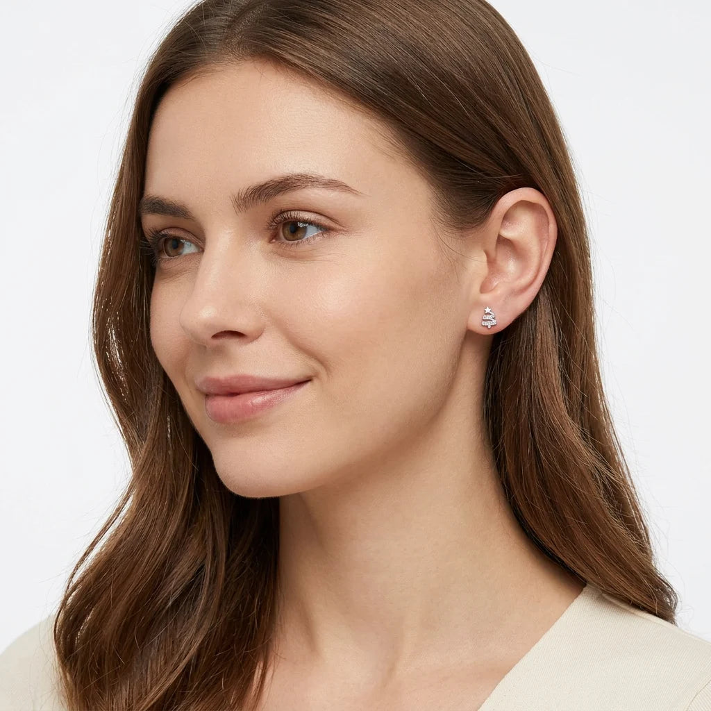 Sterling Silver Christmas Tree Stud Earrings