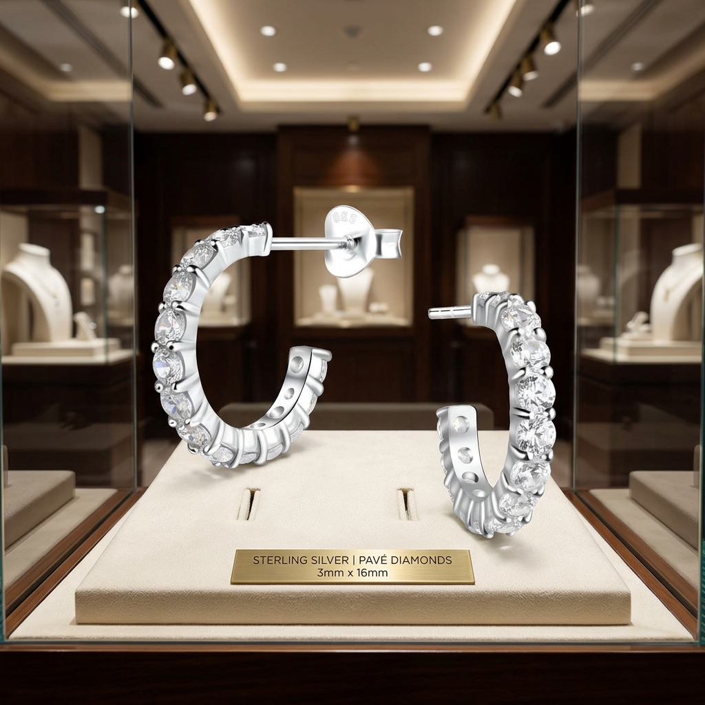 Sterling Silver Aurelia Luxe Half Crystal Hoops - Melchior Jewellery 
