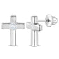 Sterling Silver Girls Polished Cross Screw Back Earrings