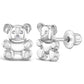 Sterling Silver Girls Teddy Bear Screw Back Earrings