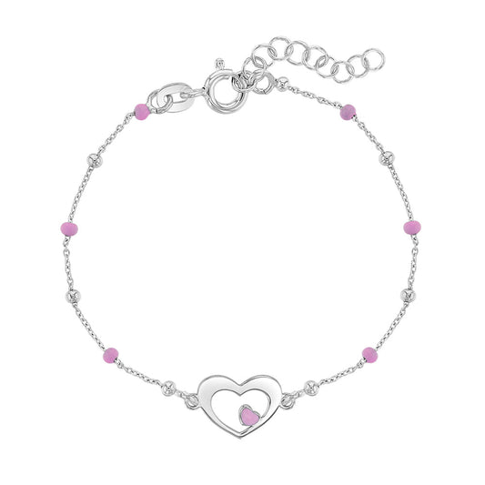 Sterling Silver Dainty Enamel Heart Kids / Children's / Girls Bracelet
