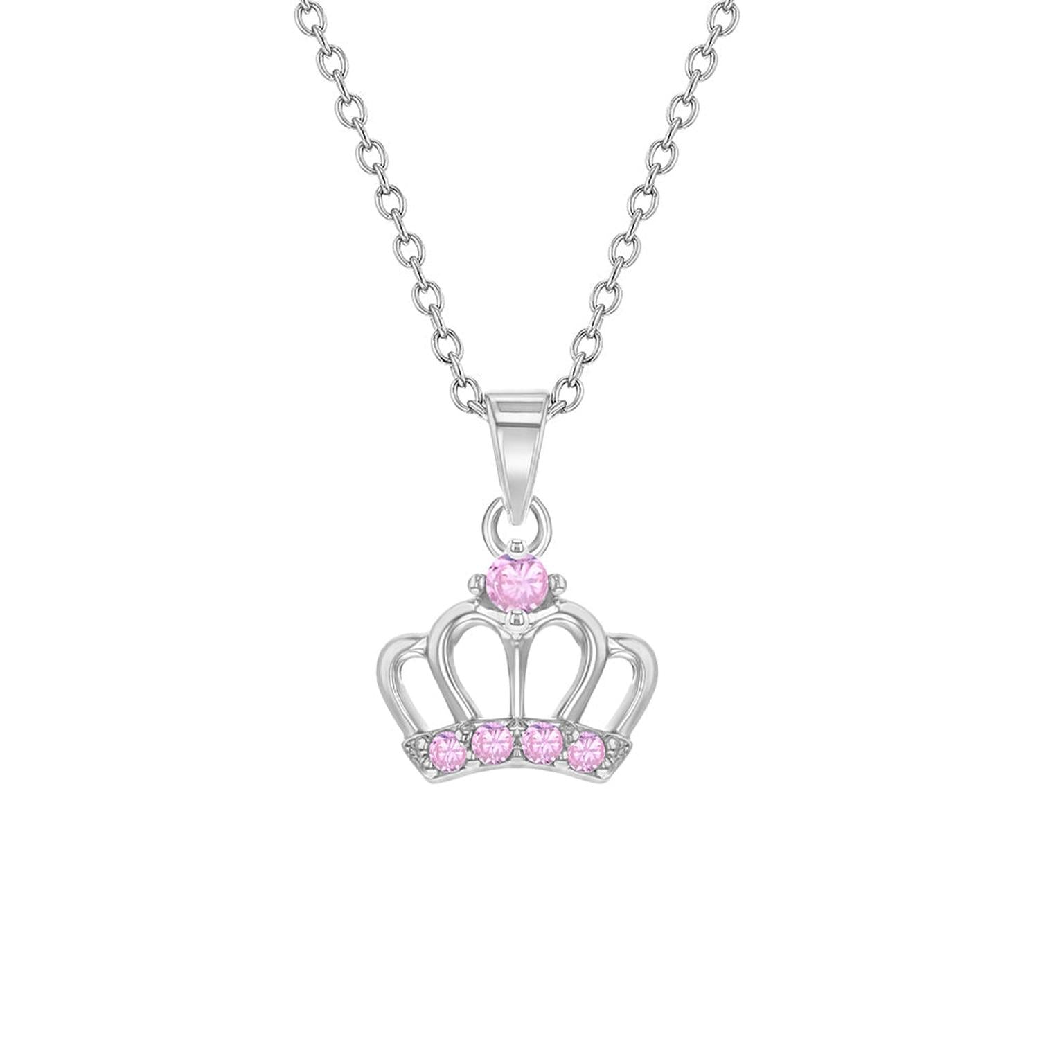 Sterling Silver Girls Classic Princess Crown Necklace - Melchior Jewellery 