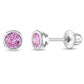 Sterling Silver 4mm Pink Bezel Set Solitaire Girls Screw Back Earrings