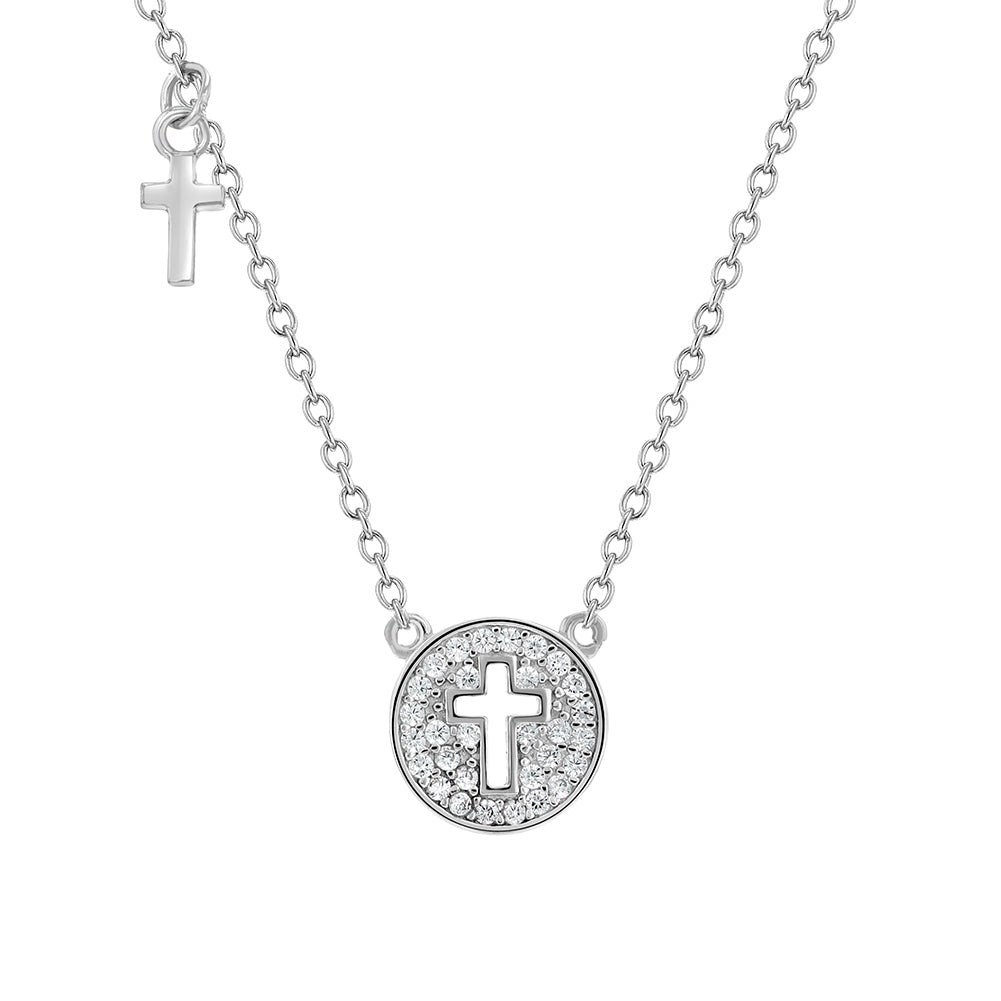 Sterling Silver Tiny Cross Lock & Key Girls Necklace