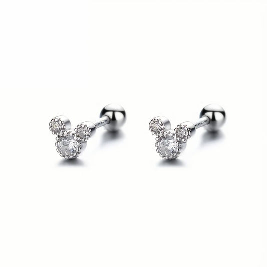 Sterling Silver Kids CZ Mouse Screw Back Earrings
