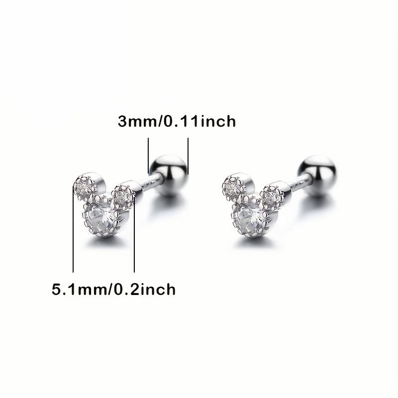 Sterling Silver Kids CZ Mouse Screw Back Earrings