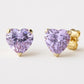 9ct yellow gold lilac heart stud earrings with faceted stones from Melchior Jewellery