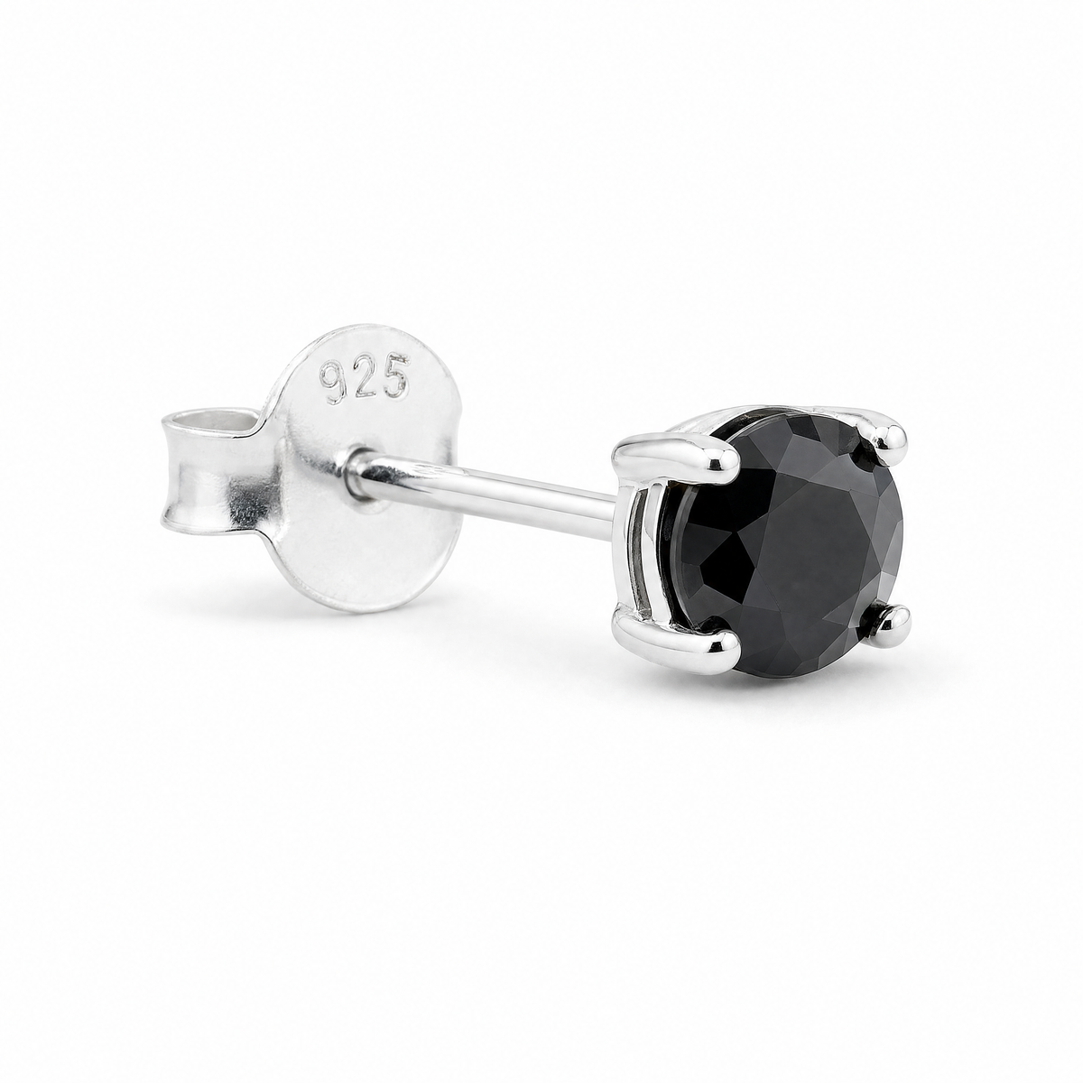 Sterling Silver 6mm Mens Black Stud Earring