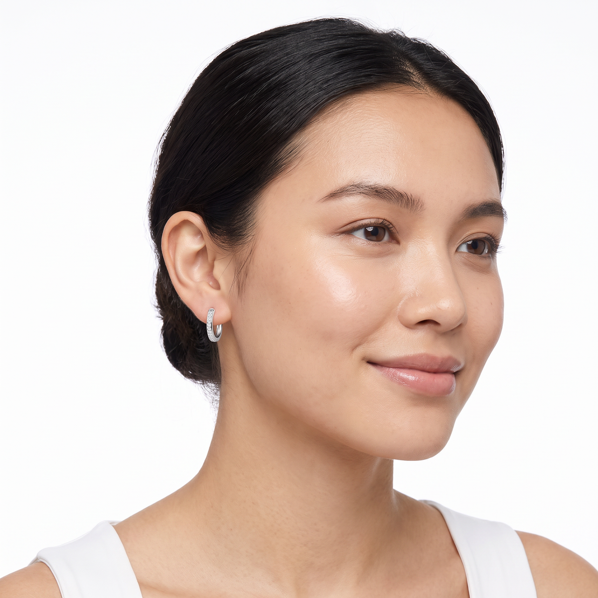 Sterling Silver 13mm CZ Hinged Huggie Hoop Earrings - Melchior Jewellery