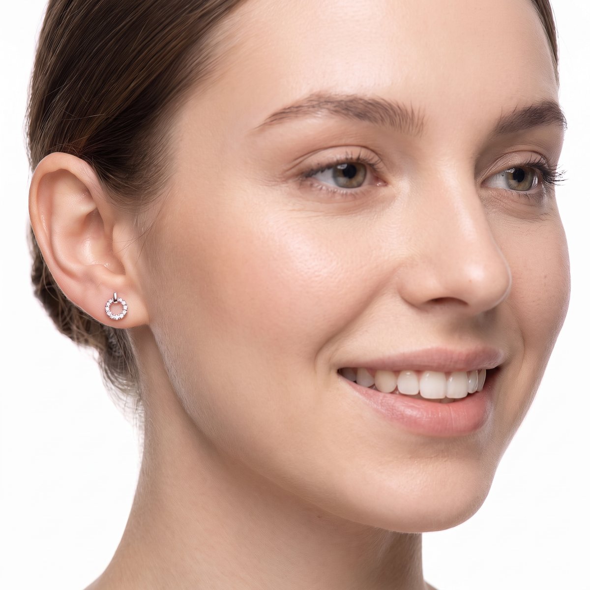 Sterling Silver Round White CZ Stud Earrings On Woman
