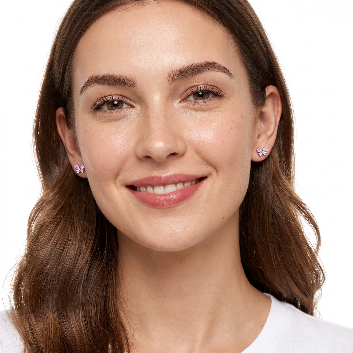Sterling Silver Butterfly CZ Earrings Worn By Woman