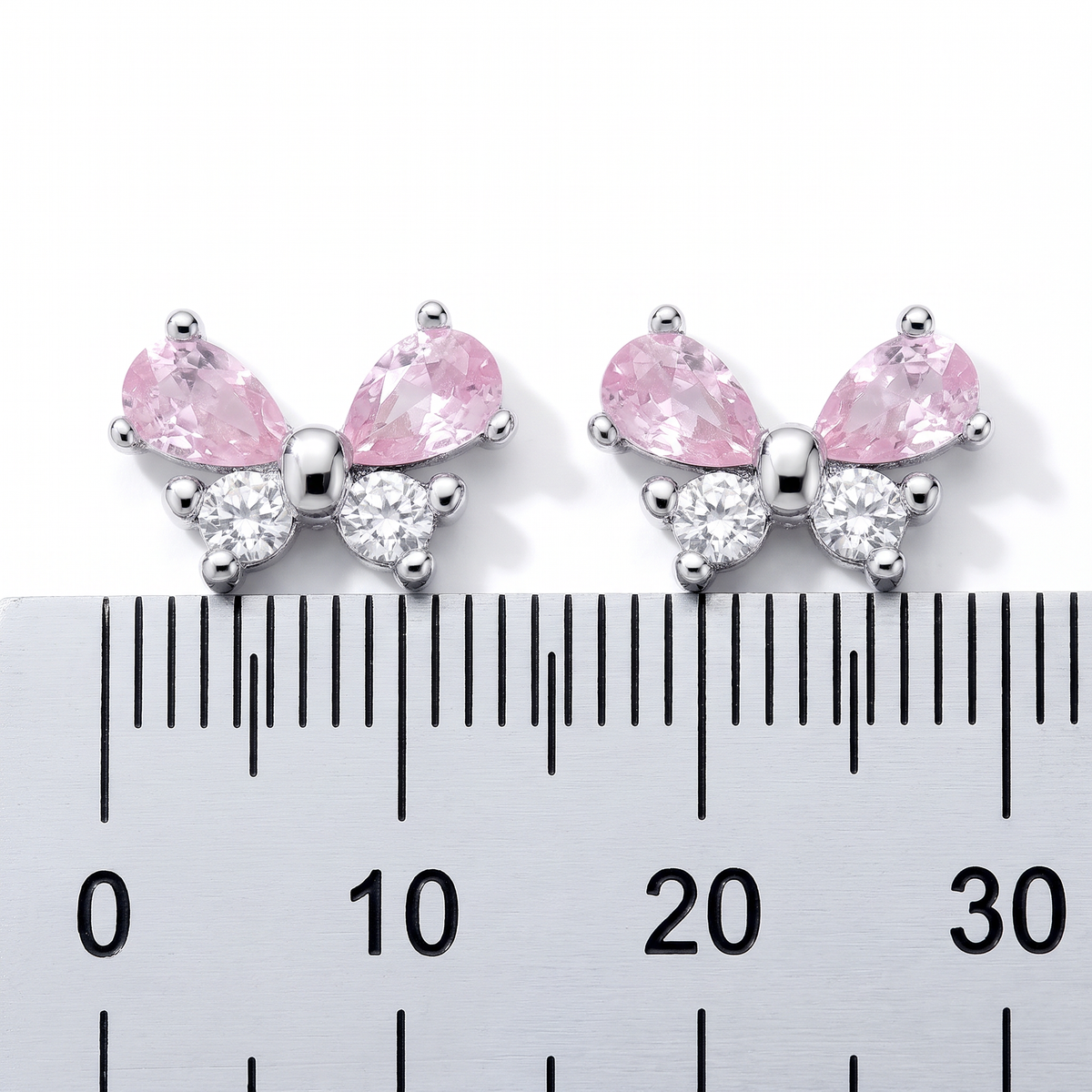 Sterling Silver Butterfly CZ Earrings Showing Dimensons