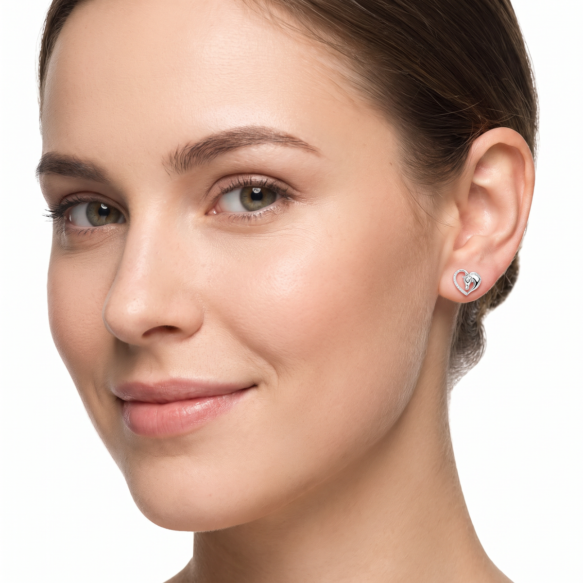 925 Sterling Silver CZ Horse Earrings with Heart on Woman