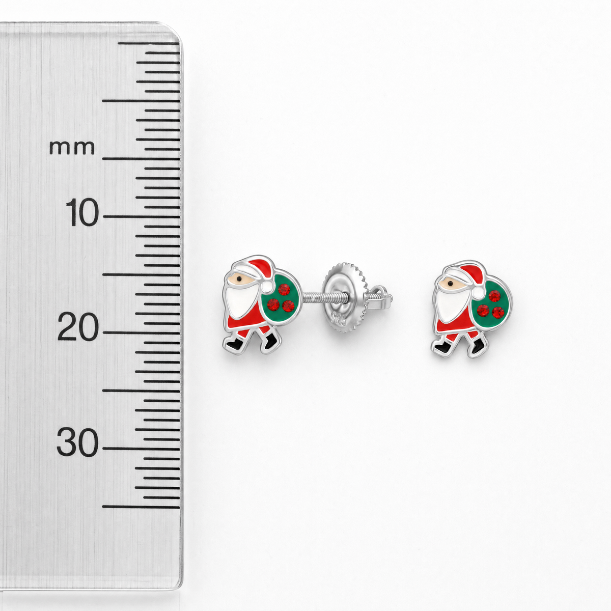 Kids Santa screw back earrings in sterling silver Dimensions