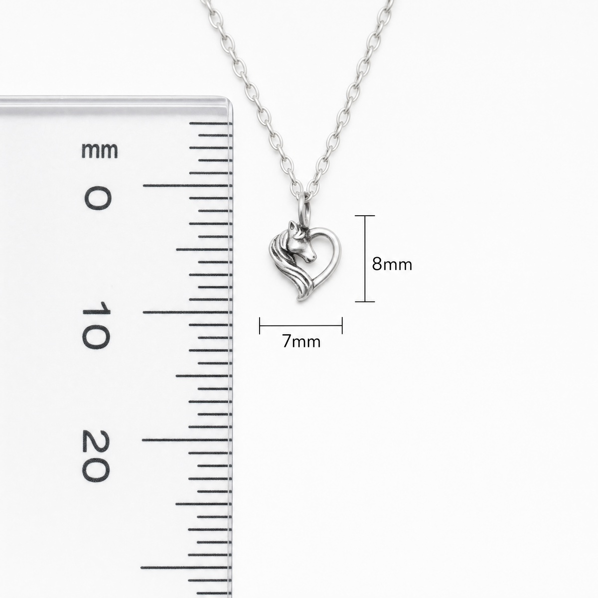 Girls Sterling Silver Horse Heart Necklace Dimensions
