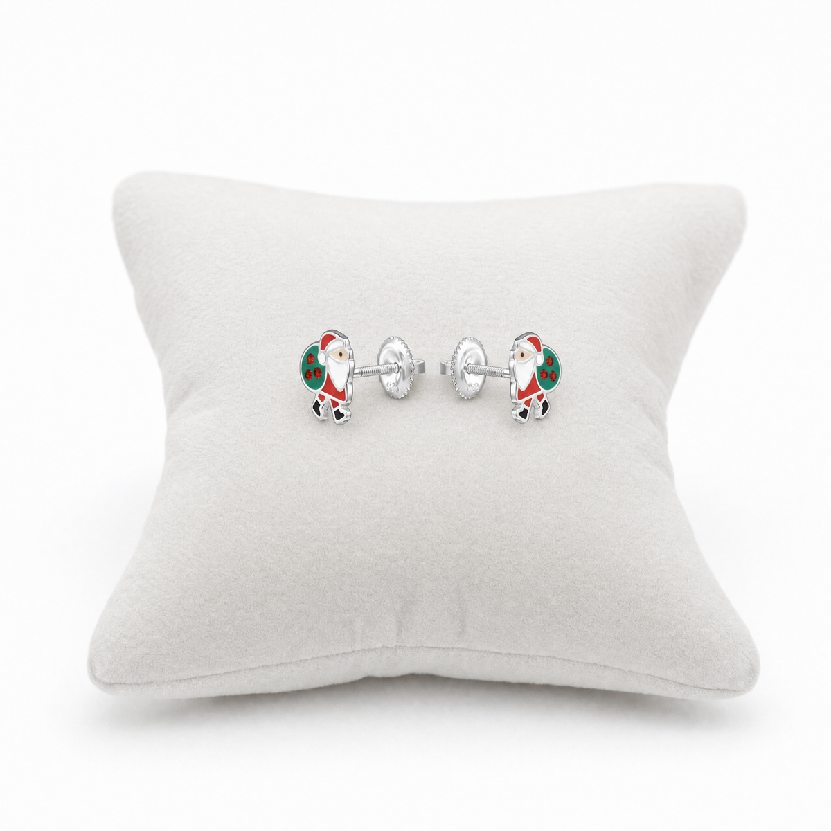 Kids Santa screw back earrings in sterling silver side view
