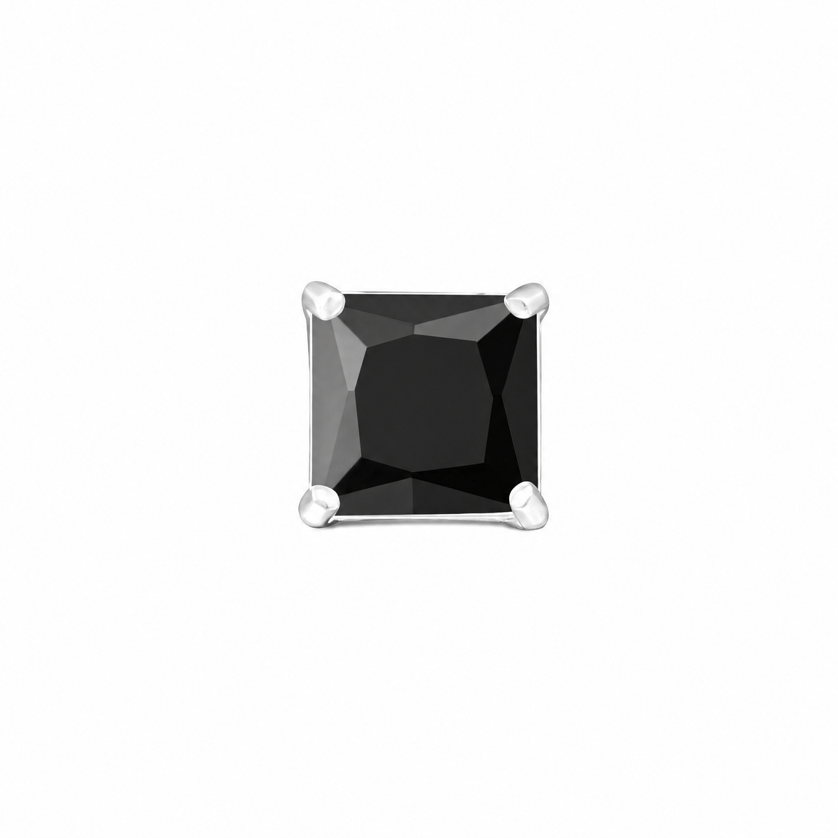 Sterling Silver 6mm Black Square Single Stud Earring For Men