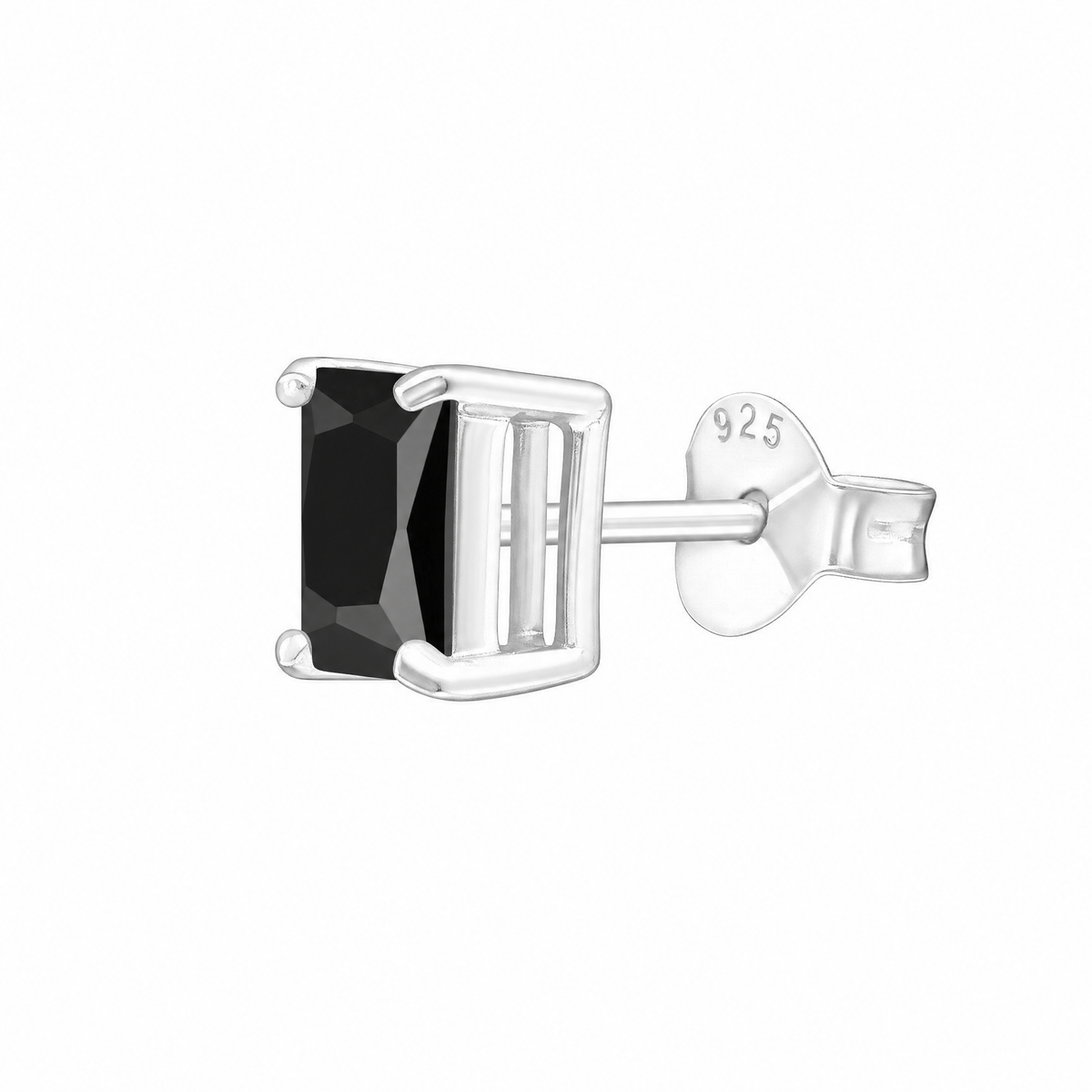 Sterling Silver 6mm Black Square Single Stud Ear Stud For Men