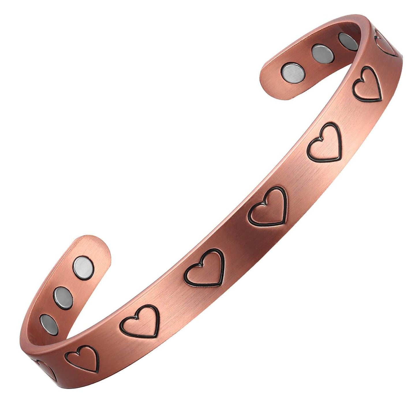 Love Heart Design Copper Magnetic Bangle with delicate heart motifs, offering wellness and style.