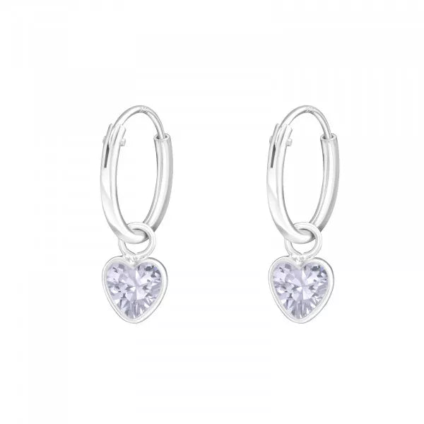 Girls 925 sterling silver lavender heart CZ hoop earrings