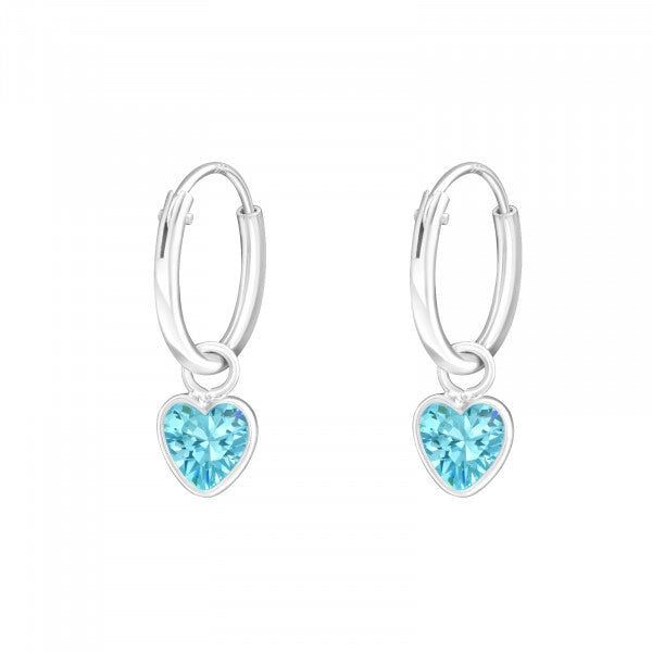  Girls 925 sterling silver aqua heart CZ hoop earrings