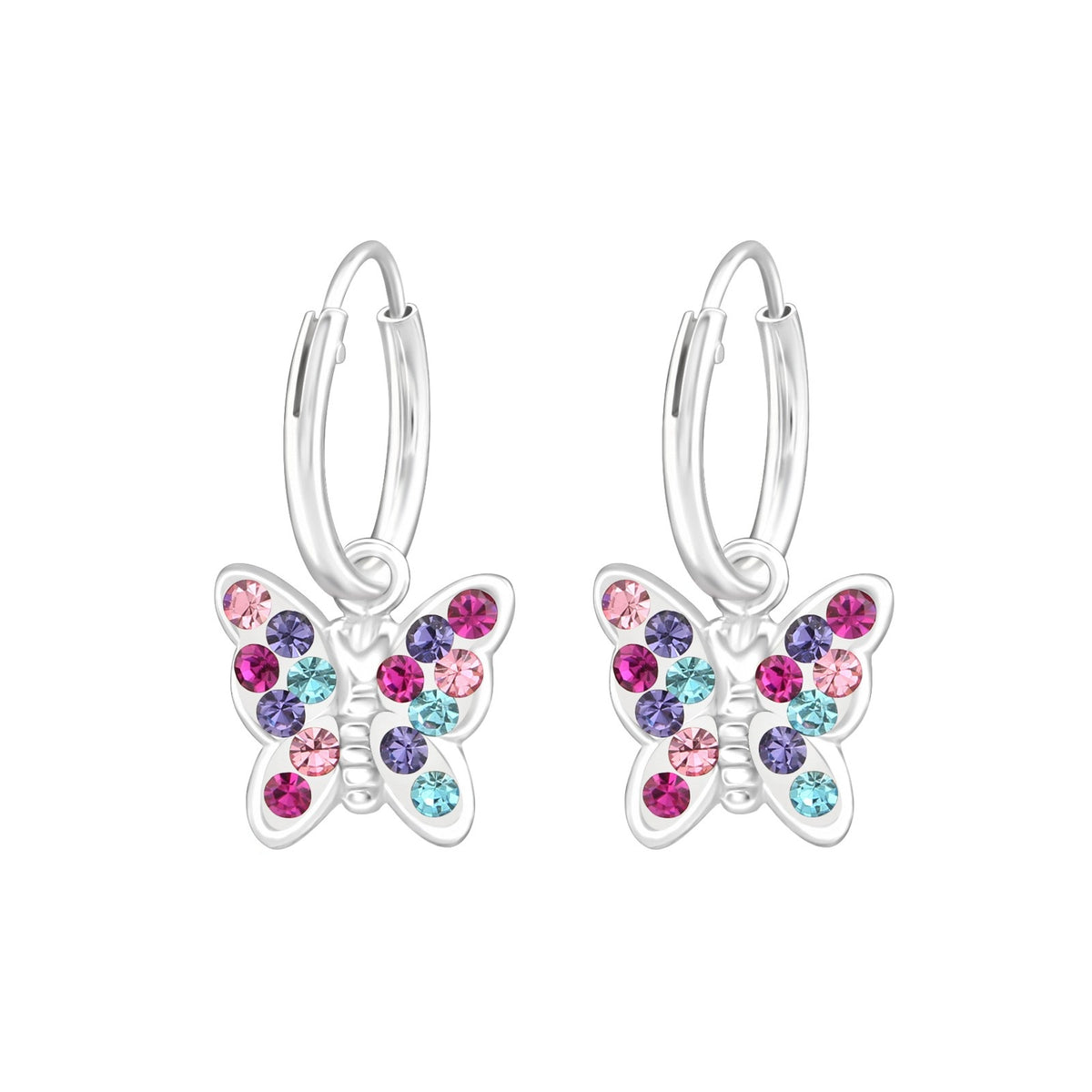 Girls sterling silver sparkly CZ butterfly earrings