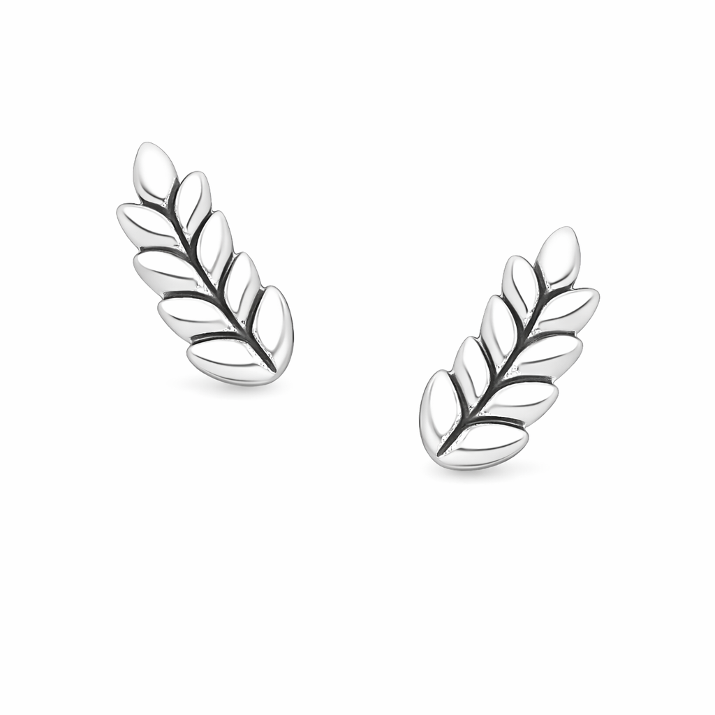 Womans 925 Sterling Silver Leaf Stud Earrings - Melchior Jewellery 