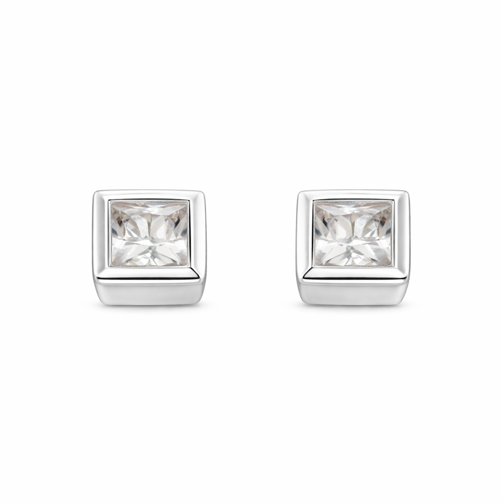 Sterling Silver Clear CZ 4mm Square Stud Earrings - Melchior Jewellery 