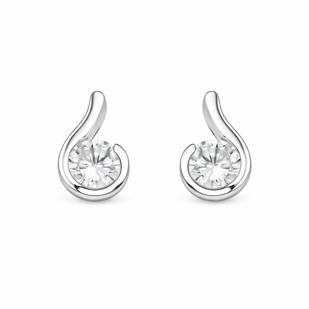 Sterling Silver Clear Cubic Zirconia Curved Stud Earrings - Melchior Jewellery 