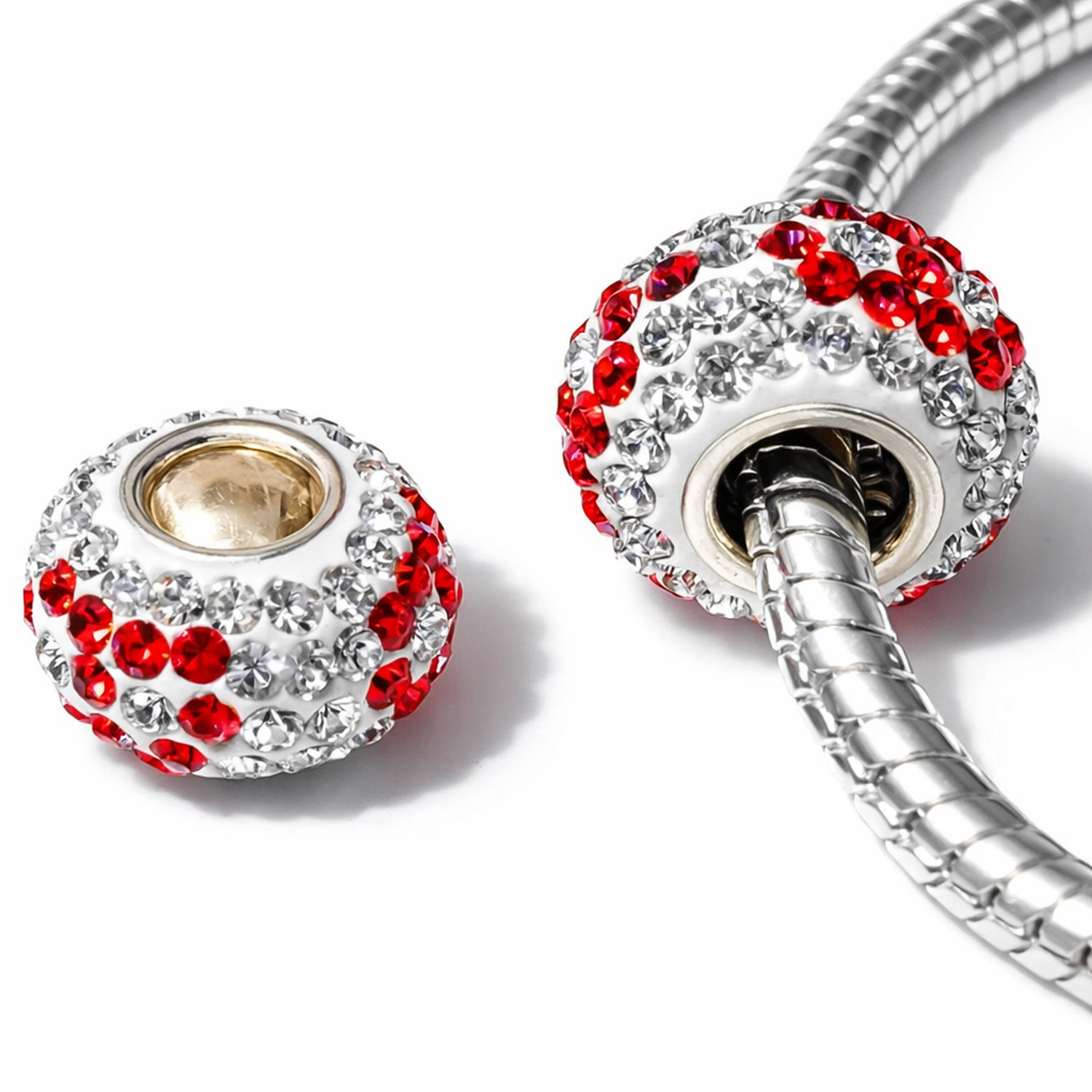 Sterling Silver Round Crystal Charm Bead - Melchior Jewellery 
